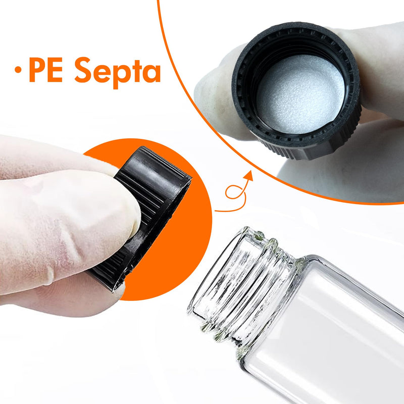 20 PCS 20 ML (5 dram) Clear Small Liquid Sample Glass Vials with Screw Caps, 27.5 mm Diameter x 57 mm Length Leak-Proof Vial, 24-414 Black Screw Cap with PE Liners 27.5*57mm 5 Dram & 20ml Vial