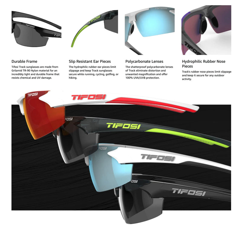 Tifosi Track Sport Men & Women Sunglasses - Ideal For Baseball, Golf, Pickleball, Running and Tennis - Unisex Glasses White/Black (Smoke Bright Blue Lens)