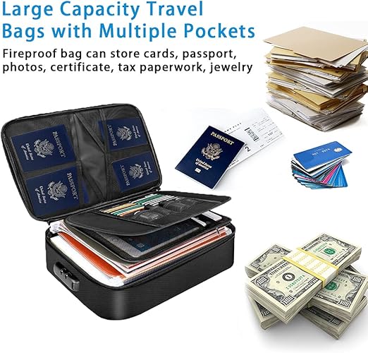Fireproof Document Box with Lock,File Safe Bag for Home,Multi-Layer Important Document Organizer,Office Paper Storage File Folder Box for Laptop Certificates Passport,Portable Waterproof Pro-FP Box