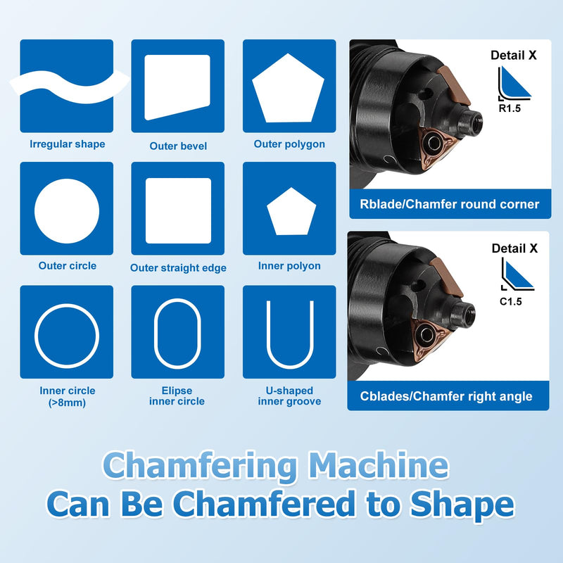 Mini Pneumatic Chamfering Tool Handheld,45°Arc Corner(C&R Angle Blades) | 1/4 Inch Air Inlet Tile Chamfering Machine Trimming Air Tool Kit for Metal Wood Beveling Deburring