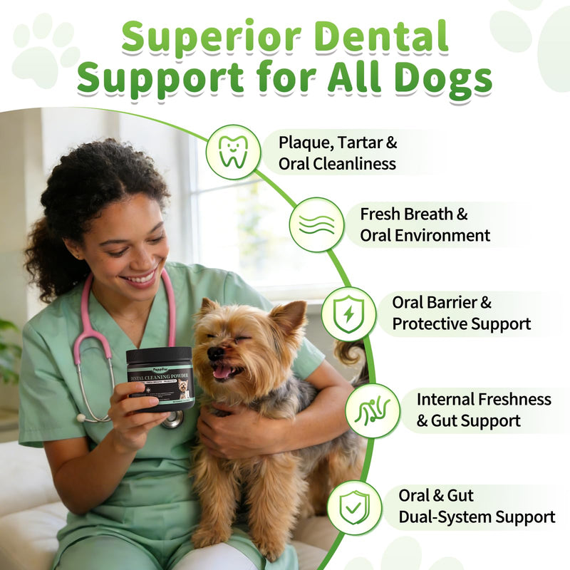 Dog Dental Powder, Teeth Cleaning Powder, Plaque & Tartar Off, Fresh Breath Support, No Brushing Oral Care, Mint Chicken Flavor, 75 Servings Mint-Chicken 75 Servings (Pack of 1)