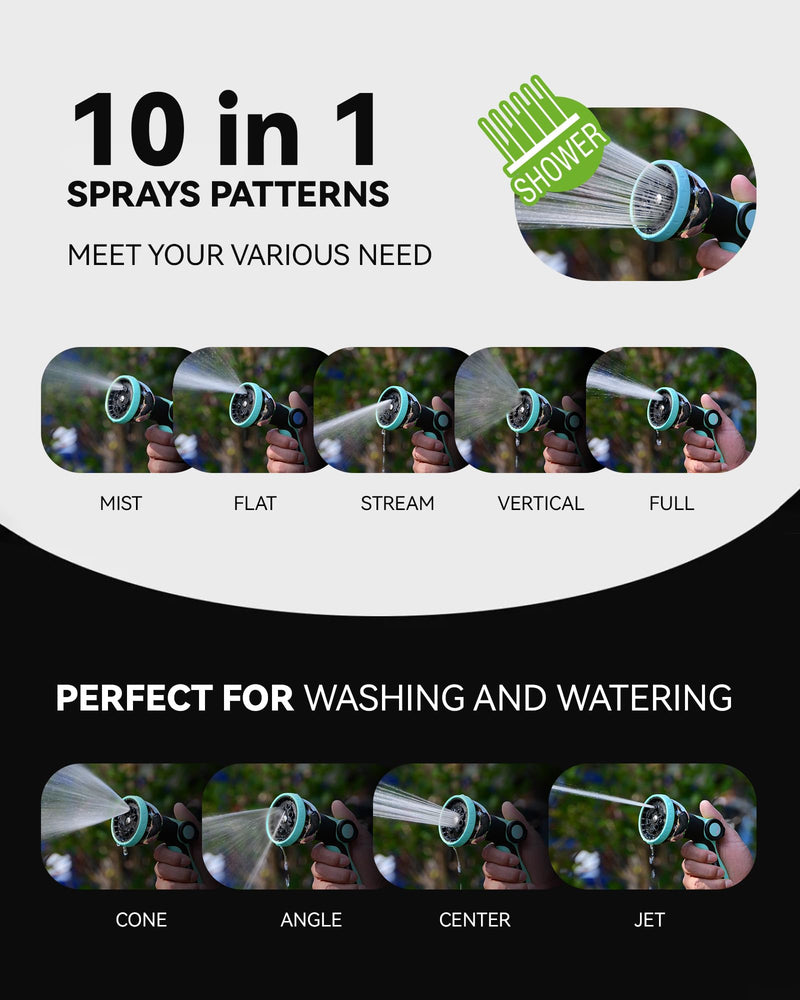 RAINPOINT Spray Nozzles for Garden Hose - 10 Spray Patterns Garden Hose Nozzle with Adjustable Flow Control for Watering Plants, Washing Cars,Washing Pets, Thumb Control (Celeste) Celeste 1