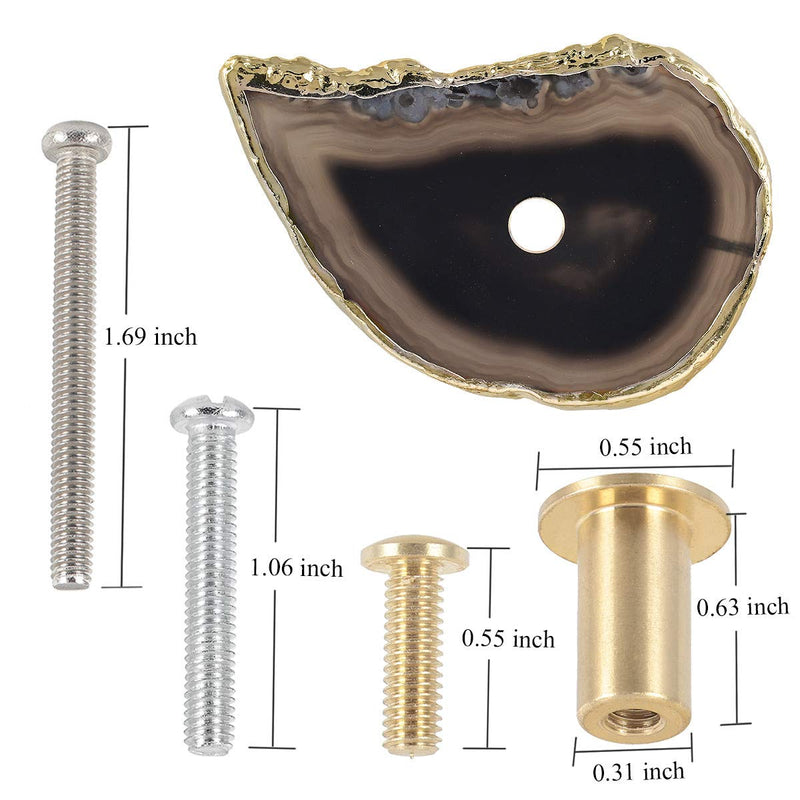 mookaitedecor 4 Pcs Black Agate Slice Cabinet Knobs Drawer Pulls Handles | Gold Plated Agate Knobs, Decorative Knobs for Dresser, Kitchen Wardrobe Cupboard