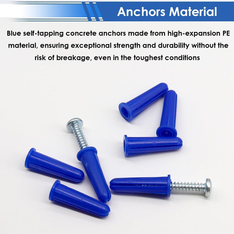 smseace 182PCS Concrete Anchors and Screws Kit, 90PCS Concrete Wall Anchors, 90PCS Self Tapping Concrete Screws and 2PCS Drill Bit Conical Concrete Wall Anchors and Screws
