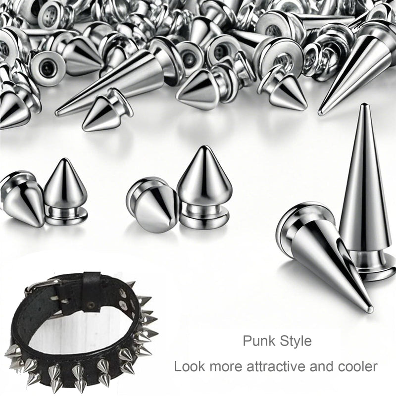 354 Pieces Punk Spikes and Studs Kit - 8 Sizes Cone Spikes, Metal Tree Spikes Studs for Leathercraft, Punk Clothing DIY Accessories (Silver) Silver
