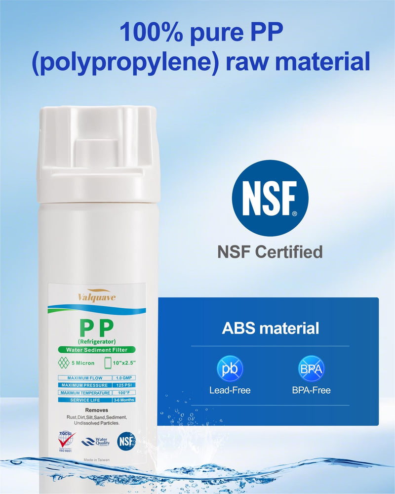 Under Sink Water Filtration System, NSF Certified 10 x 2.5 Inch PP Sediment Filter Cartridge, 5 Micron, Lead-Free, BPA-Free Heavy Duty with 1/2 Inch FNPT Inlet/Outlet