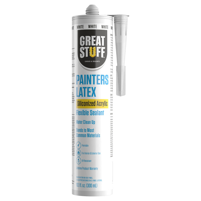 Great Stuff Acrylic Latex Paintable Caulking Sealant - White Caulk, Painters Caulk, Painters Latex Siliconized Acrylic Caulk, Paintable Caulk, White Caulking for Baseboards, Water Clean Up, 10.1 oz 1 Pack