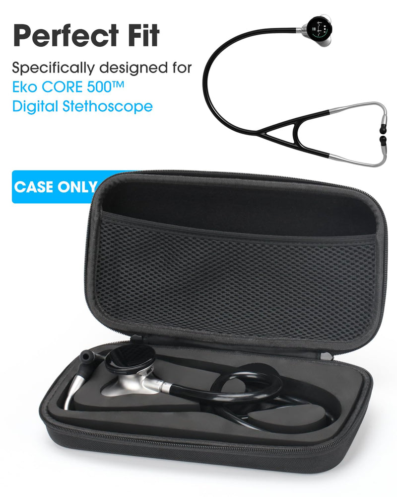 Hard Stethoscope Case for Eko CORE 500 Digital Stethoscope, Lightweight & Portable Protective Case, Extra Pocket for Doctor & Nurse Accessories (Black)