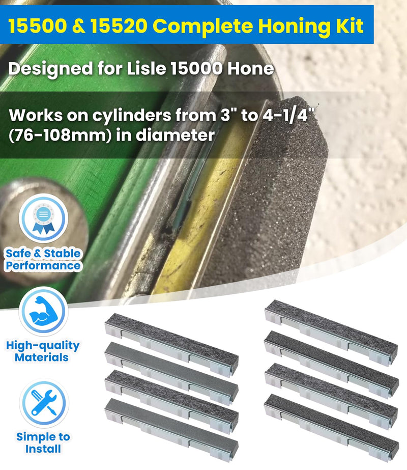 15500 & 15520 Complete Honing Kit for Lisle 15000 Cylinder Hone, 80-Grit & 280-Grit Stone and Wiper Sets for Glaze Removal & Final Finish