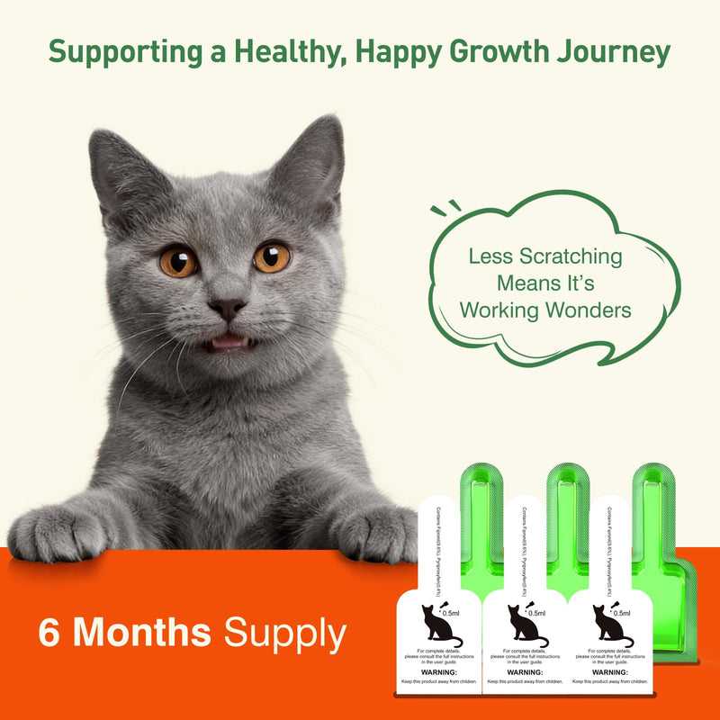 Cat Flea Treatment & Tick Control - Topical Flea Treatment for Cats & Kittens - Protection for Cats Over 1.5 lbs and 8 Weeks or Older, 6 Pack