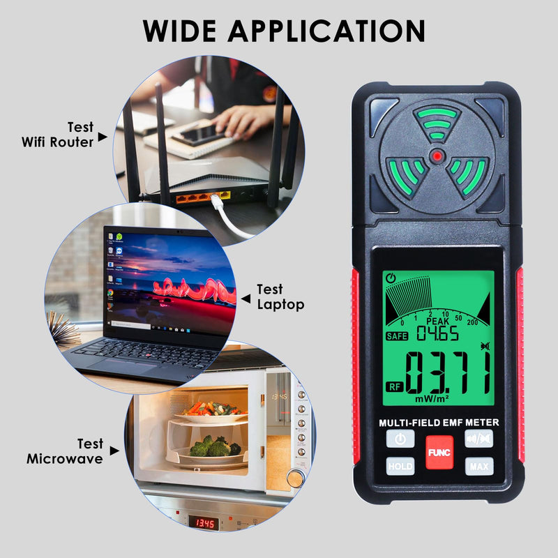 EMF Meter EMF Detector 3-in-1 Portable Electromagnetic Field Radiation Detector for EF, RF, MF, WiFi Signal, Handheld EMF Tester Digital LCD with Alarm for Home, Office, Outdoor
