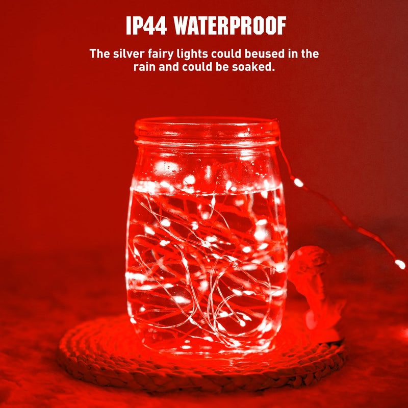 JMEXSUSS 4 Pack 50 LED Red Valentine Day Lights Battery Operated, 16.1ft Red Fairy Lights, Mini String Lights for Valentine Wedding Party Bedroom Decorations 4*50LED