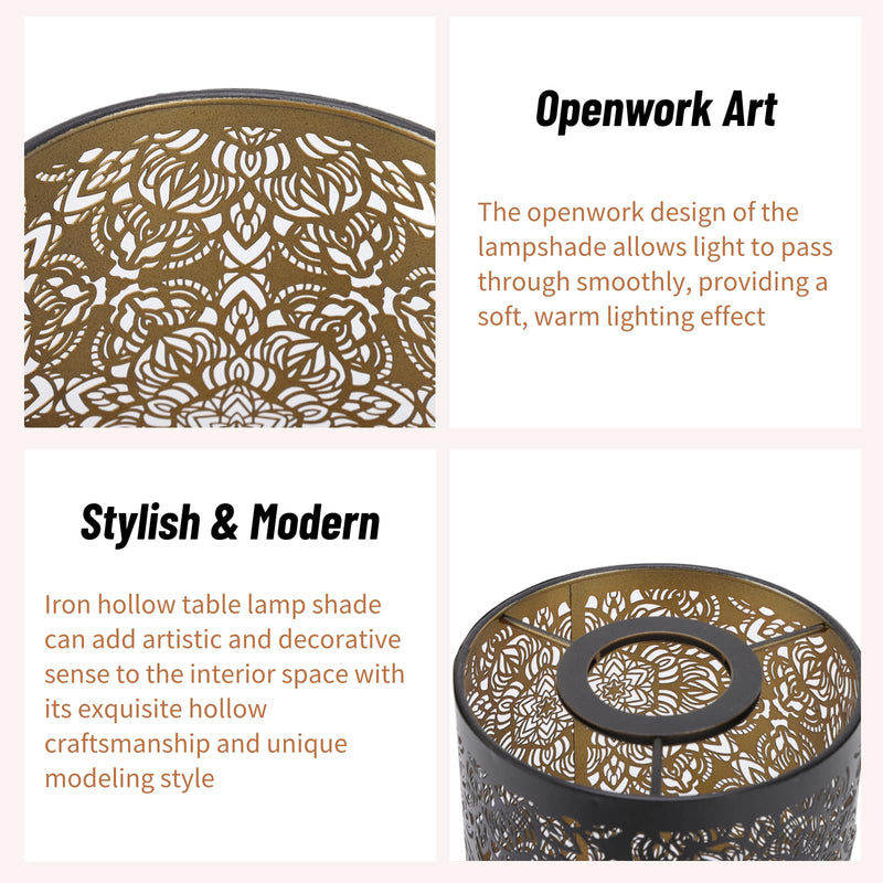 Acouto Lamp Shade for E27 E26 Bulb Hollow Carving Metal Cylindrical Circular Pattern Detachable Decorative Nightstand Table Lamp Shade Lampshade for Table Lamp and Floor Light