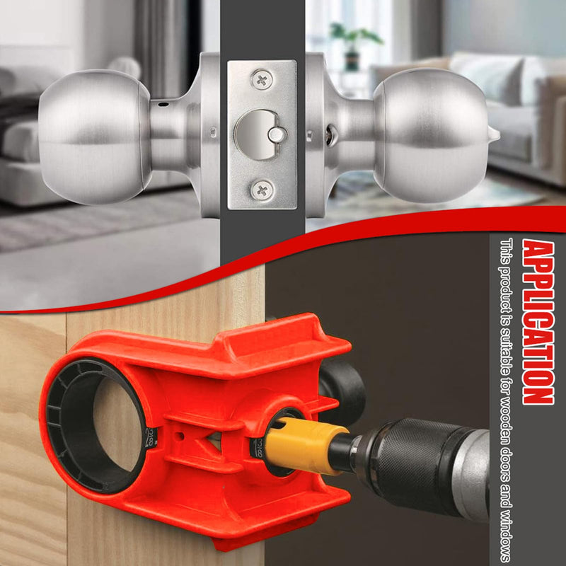 Door Lock Installation Kit, Adjustable Template HSS Hole Saws Drill Bit Door Hole Drilling Kit Door Hole Drilling Tool for Metal Wooden Doors