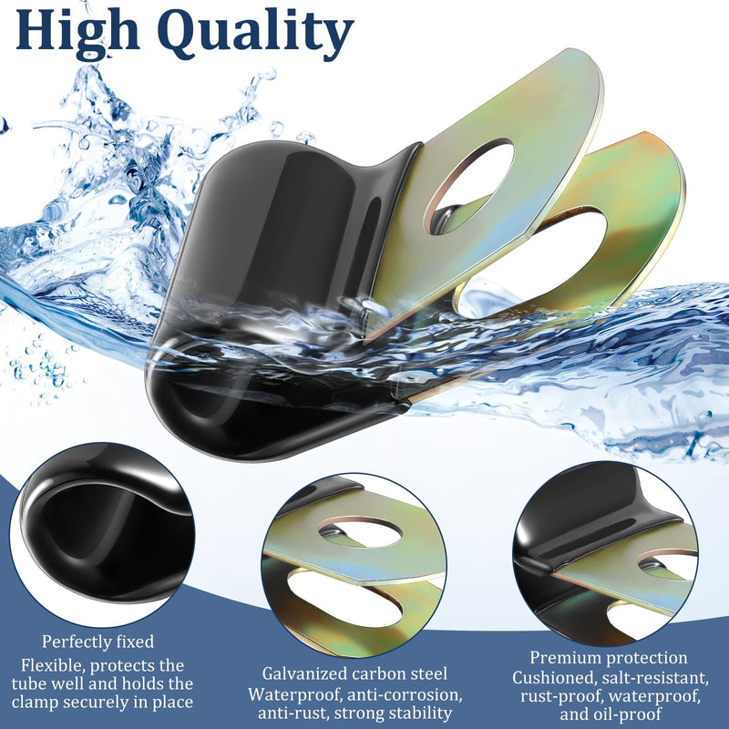 Tandefio 50 Pack Vinyl Coated Cable Clamps Galvanized Steel Cable Clamps Metal Clamps Wire Clamps Rubber Cushioned Insulated Clamp Hose Clamp Pipe Clamp(1/4 Inch, 6mm) 1/4 Inch, 6mm
