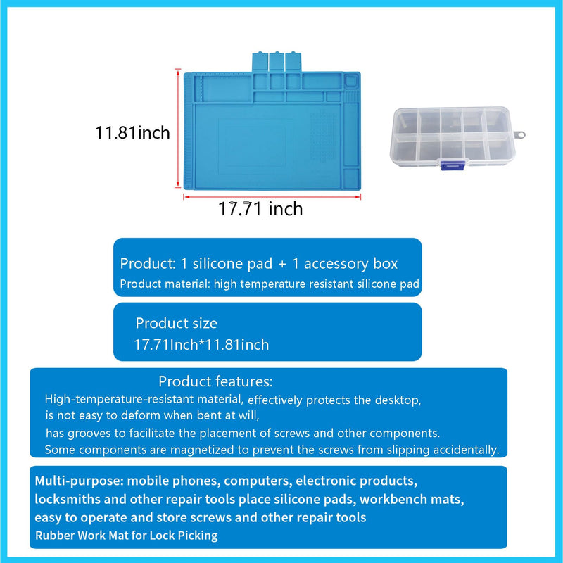 Premium Silicone Workbench Mat 17.7" x 11.8"，Lock Pinning Mat，Lock Picking Kit/Set for Beginners and Locksmith pins，Soldering Mat Heat Resistant，Electronics Repair Mat with Magnetic for Screws, Phone