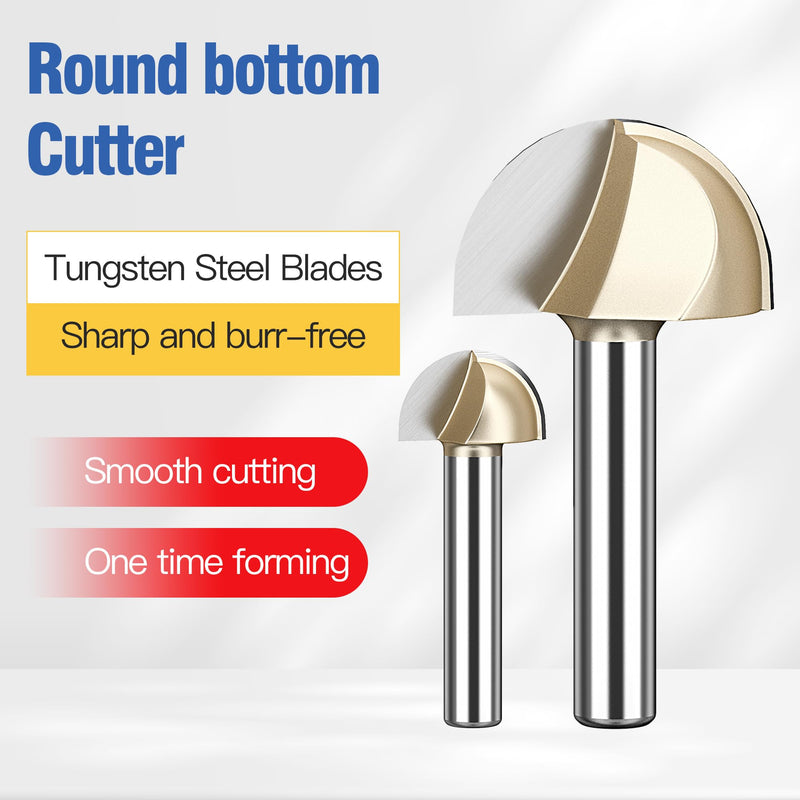 HUHAO 4Pcs Cove Box Round Nose Router Bit Set 1/4 Inch Shank, Solid Carbide Double Flute Cove Box Router Bit,5/8", 3/4", 7/8", 1" Cutting Diameter, for DIY, Woodworking Project 4pc