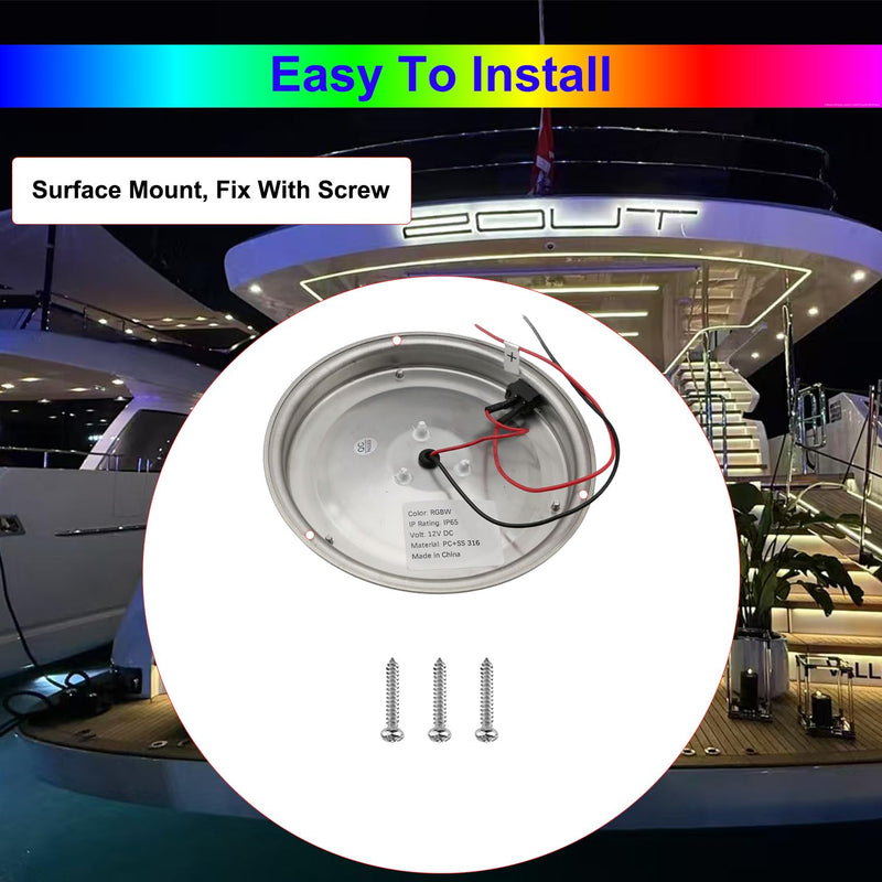 Marine Boat Dome Lights, 7 Inch RGBW LED Cabin Light with Toggle Switch, 12V Interior Lamp with Stainless Steel Surface Mount