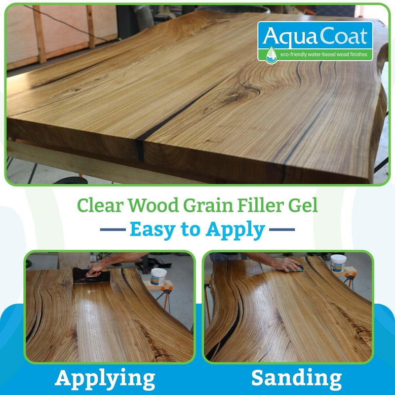 Aqua Coat Water-Based Clear Wood Grain Filler Gel, Fast-Drying, Low Odor, Low VOC, Sandable, Stainable & Paintable, Easy Water Cleanup, Glossy Finish, 16 oz Pint