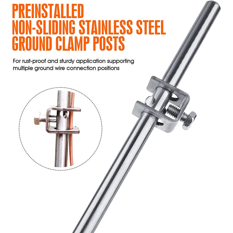 Portable Ground Rod - 304 Stainless Steel Grounding Bar with Ground Wire Clamps| Great for Electric Fences,Antennas,Satellite Dishes,and other Grounding Needs (Smart Rod 1 Pack) Smart Rod(1 Pack)