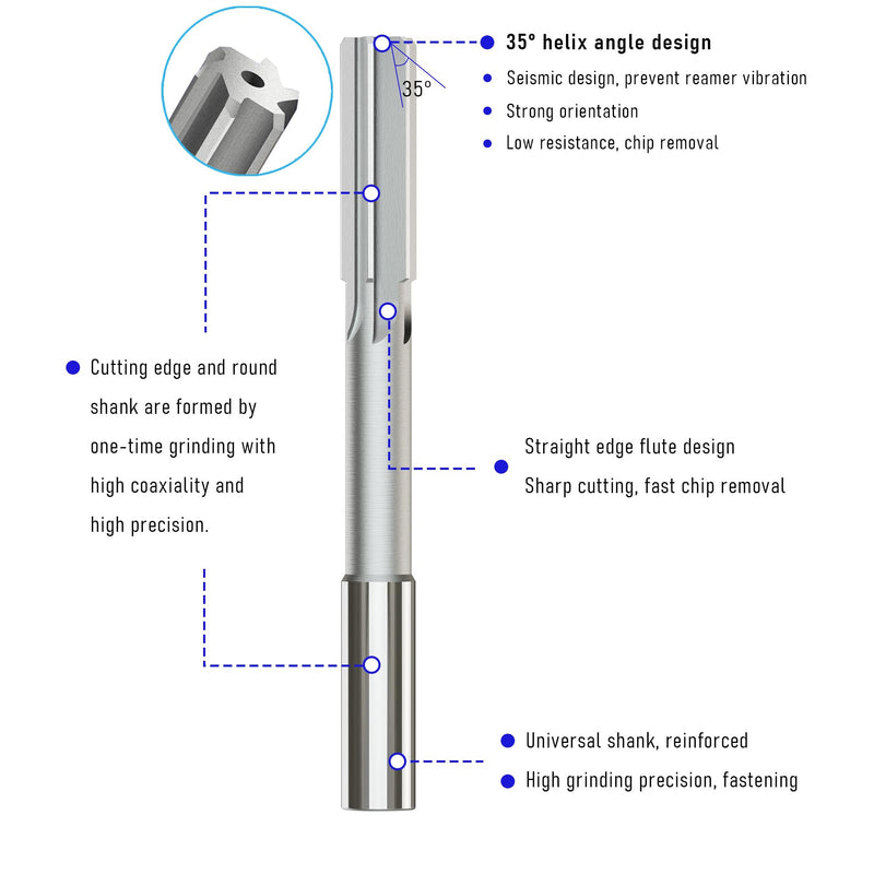 Chucking Reamer 20mm, H7 HSS Cobalt M35 Lathe Machine Reamer Metric, 6 Straight Flutes, Round Straight Shank Milling Cutting Tool, for Stainless Steel Alloy Copper Metal
