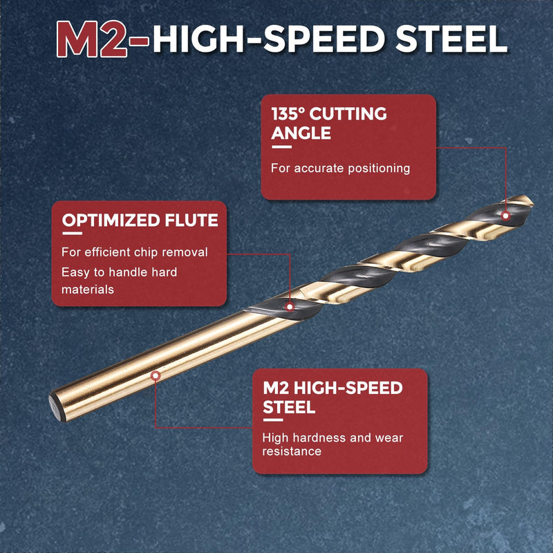 24pcs Drill Bit - [7/32" Diameter] 5.556mm M2 High Speed Steel Twist Cutting Tool for Machining Hard Metal Woodworking Handicraft Use, 135° Cutting Angle Black & Gold 7/32" (5.556mm) 24