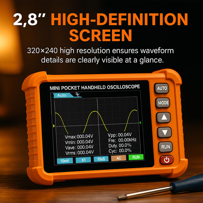 Digital Handheld Oscilloscope with Probe Kit, Portable Lab Automotive Oscilloscopes with 2.8 Inch TFT Screen, 500kHz Bandwidth, 2.5MS/s Sampling Rate, 3 Trigger Function, USB Rechargeable Oscillograph