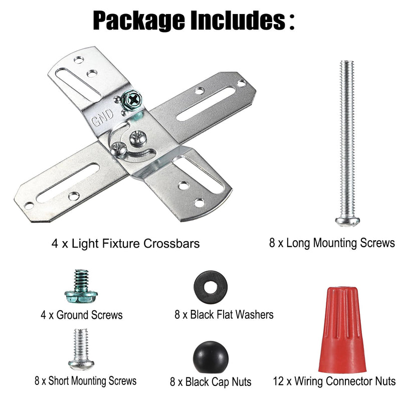OwnMy 4PCS Rotatable Light Fixture Mounting Brackets Universal Lighting Fixture Crossbars Kit, Close to Ceiling Light Fixture Plates Ceiling Fan Crossbar Mounting Brackets for Pendant Light Chandelier Cross