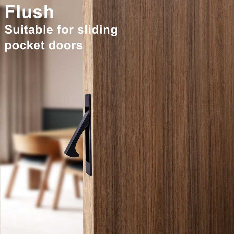 Dontay Pocket Door Passage Lock and Edge Pull, Non-Locking, Flush Mount, Low Profile Hidden Hardware, Flat Knob Handle for 1-3/8" to 2-3/16" Doors (1, Matte Black)