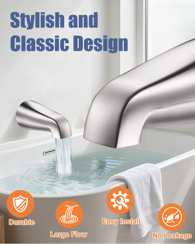 Universal Bathtub Faucet Tub Spout – Fast-Fill, No-Leak, Easy Install Metal Tub Faucet Replacement, Fits 1/2" Slip-Fit Copper Pipe and 1/2" IPS & 3/4" IPS Thread Connections (Brushed Nickel) Brushed Nickel