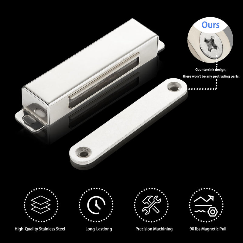 2 Pack | Heavy-Duty Magnetic Door Catch - 90lb Pull Force, Stainless Steel, Anti-Rust, Ideal for Screen Door, Pantry Door, Barn Door and RV Doors. Large-90Lbs 2