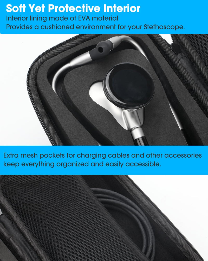 Hard Stethoscope Case for Eko CORE 500 Digital Stethoscope, Lightweight & Portable Protective Case, Extra Pocket for Doctor & Nurse Accessories (Black)