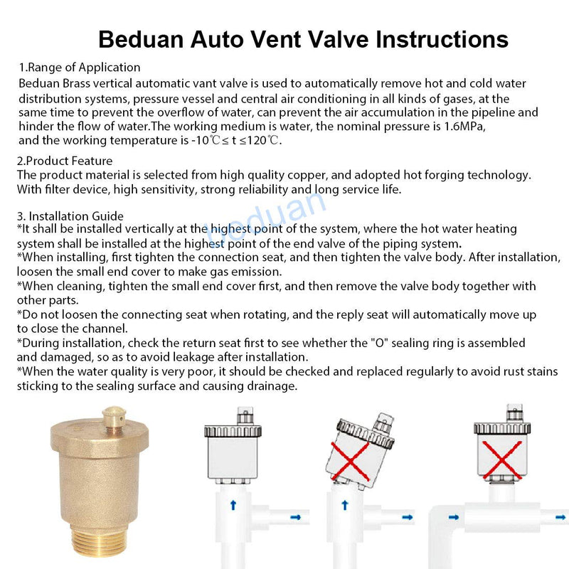 Beduan Brass 10500-VE Automatic Float Valve, 3/8" Male Thread Air Release Valve Air Bleeder Valve Vent Valve