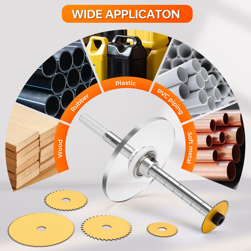 Inside Pipe Cutter for PVC Pipe, Cutter Tool Set with Scale Adjustable Depth Gauge, 5PCS Saw Blades and Hex Shank, Internal Plastic ABS Pipe Cutter Set Hex Shank（5 gold saw blades)