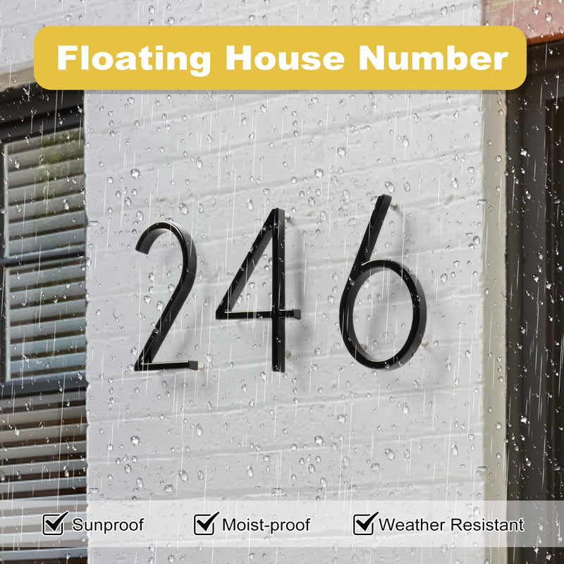 Briout 5" Floating House Numbers for Outside, Metal Modern Address Numbers for House, Zinc Alloy Anti-Rust Home Address Numbers for Door Mailbox, High Gloss Black (1) 5In 1