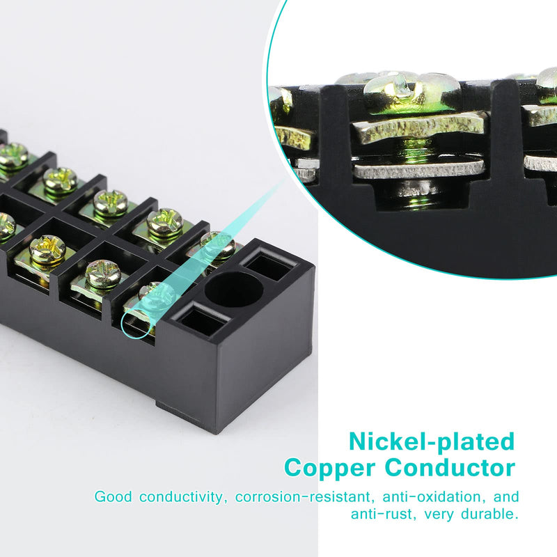 OCR 8 Sets Terminal Blocks, 8 Pcs 3/4/5/6 Positions 600V 15A Dual Row Screw Terminal Strip Blocks with Cover, 16 Pcs 600V 15A 3/4/5/6 Positions Pre-Insulated Terminals Barrier Strip (Black & Red) 15A 3/4/5/6P+Jumpers