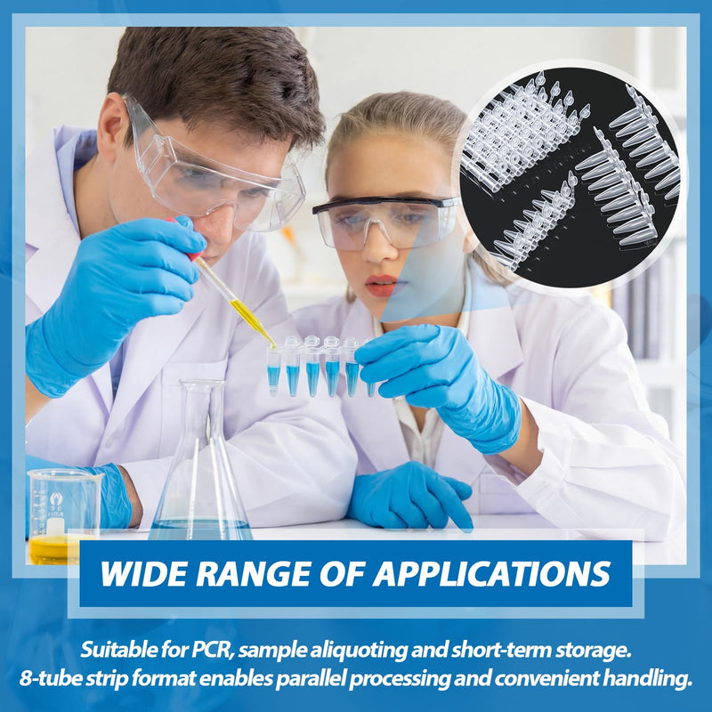 LemonRoad 125 Strips 0.2 ml PCR Tubes with Shingled Flat Caps PCR Reaction Microcentrifuge Tube