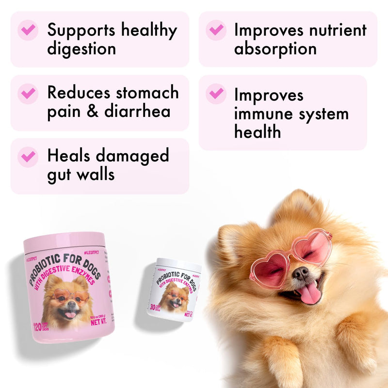 Probiotics for Dogs Natural Digestive Enzymes Prebiotics for Allergy Itch Relief Gut Flora Coprophagia Bowel Support Treatment Anti Diarrhea for Dogs Pet Health Immune System Support 30 Soft Chews Probiotic