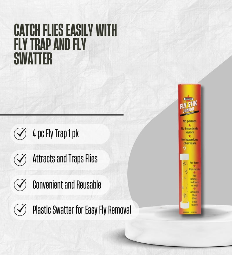4X Starbar Fly Sticky Fly Trap Indoor and Outdoor 12 inch Bundle with Fly-Swatter – Sticky Hanging Trap Help Attracts and Captures Flying Insects – Gift Set (5 Items)