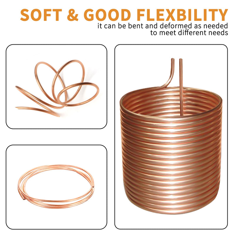 Copper Tubing 1/4" OD x 0.195" ID x 25Ft, T2 Pure Copper Tubes Soft Coil, Metal Round Seamless Pipe Tubing for Air Conditioning Refrigerator, Industry,DIY 25 Ft