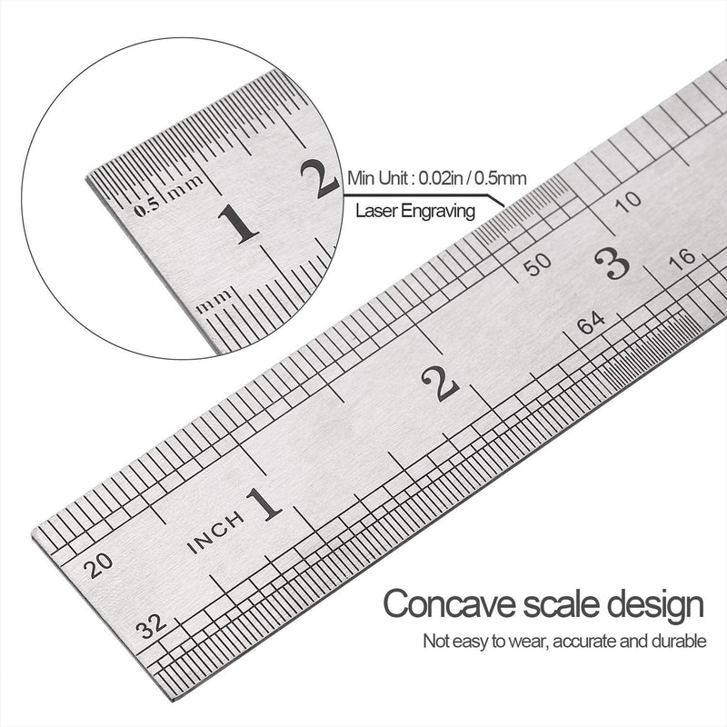 Elisel 3 PCS Stainless Steel Ruler Set with Inch and Metric Graduation, 12 Inch, 8 Inch and 6 Inch(Silvery) Silvery