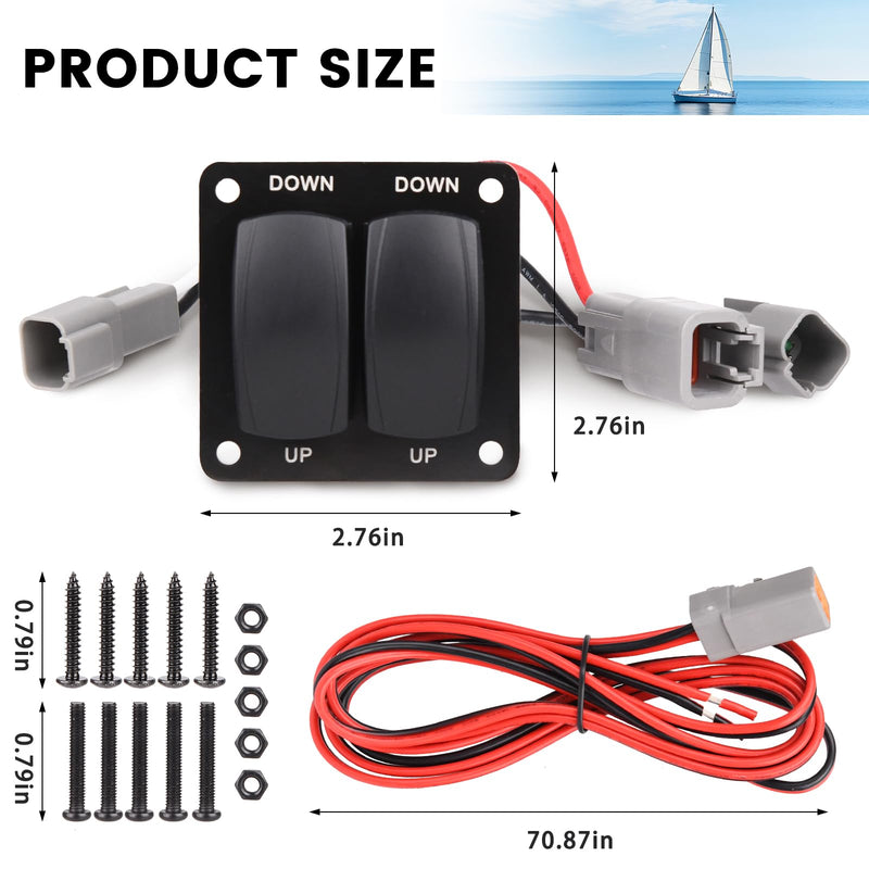 Haoguo Marine Trim Tab Double Rocker Switch Kit Compatible with Lenco 10222-211D 102222-211 10222211 LEN 10222211D, 12V/24V Waterproof Replacement Switch for Boats, Yachts, Fishing Vessels