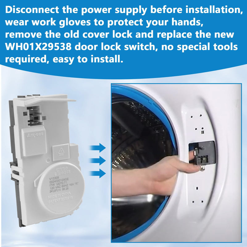 WH01X29528 Clothes Washer Door Lock Replacement for GE Washing Machine AP6985313, PD00060769, PS12749276,EAP12749276,4958749