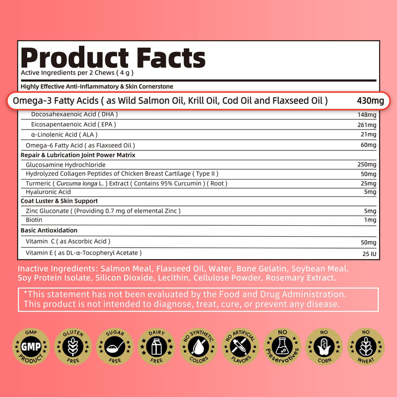 Salmon Oil for Dogs Skin & Coat, 13 in 1 Wild Alaskan Fish Oil for Dogs - Omega 3 EPA & DHA & ALA Fatty Acids, Dog Allergy Relief Chews, Joint & Immune Support,135 Count, Salmon Flavor, Soft Chews
