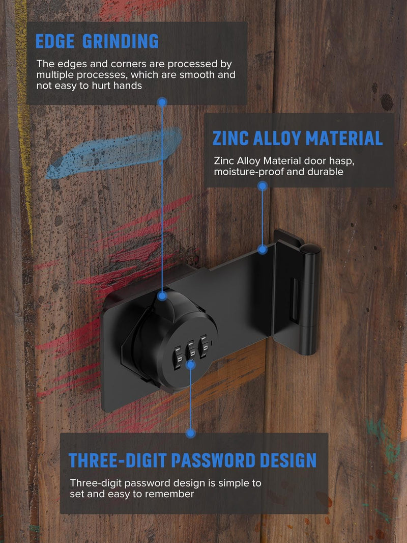 Cabinet Password Hasp Locks, 90 Degree Barn Door Lock, Household Security Combination Latch Lock for Locker, Fence, Bathroom, Outdoor, Garden (Black-2PCS) Black-2PCS