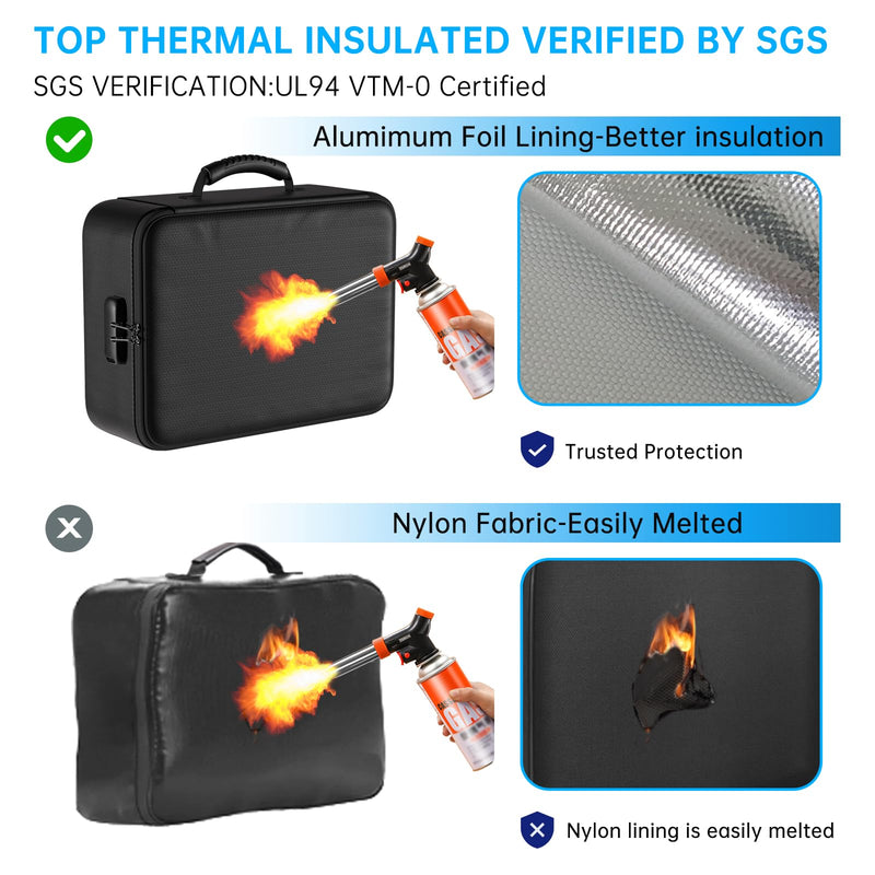 ENGPOW 5200°F Fireproof Document Bag with Lock,Upgraded Heat Insulated Fireproof＆Waterproof Box 8 Layers Document Organizer,Portable Home Travel Safe Storage for Important Documents, Files, Laptop Black 5200℉ Soft box