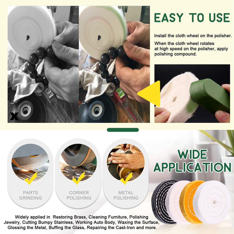 Keadic 8Pcs 4inch Buffing Polishing Wheel Kit Includes Polishing Compounds, Buffer Wheels for Polishing and 1/2" Arbor Hole, Polishing Pad Buffing Wheel Kit, Buffing Wheel for Bench Grinder 4'' Buffering wheel Kit