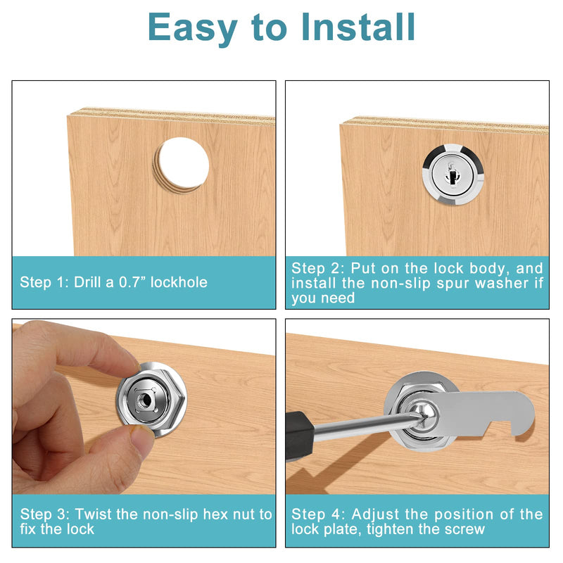 Cam Locks Cabinet Locks Keyed Alike, 1-1/8'' (Length) Cylinder Fits on 7/8'' Max Panel Thickness, Secure Files Drawers Mailbox RV Storage Locks Replacement Set, Zinc Alloy (1-1/8 Inch 6Pcs) 1-1/8 Inch 6Pcs