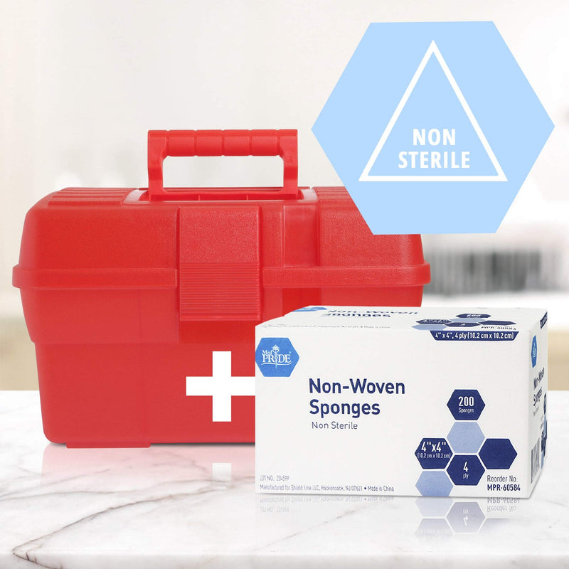 Medpride Surgical Sponges 200 Pack - Gauze Pads Non sterile - First Aid Wound Care Dressing Sponge – Νοn-Woven Medical, Non-Adherent Mesh Bandages – Absorbent for Injuries – 4 Ply (4'' x 4'')