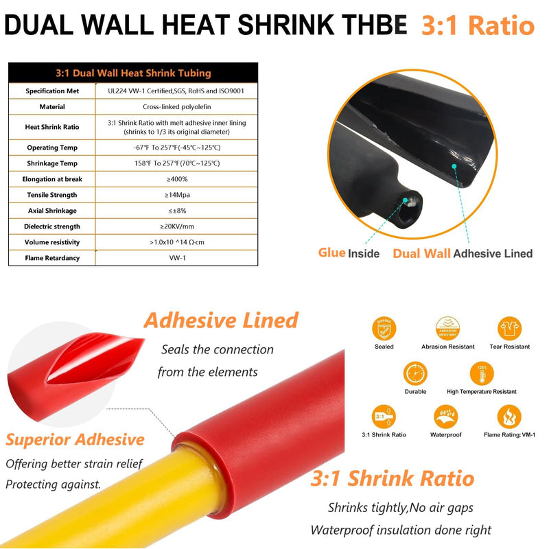12 to 4 AWG Non-Insulated Butt Connectors 132 PCS Butt Splice Connectors Kit, 4/6/8/12-10 Gauge Bare Pure Copper Butt Splice Wire Connectors,66 PCS Uninsulated Butt Terminals & 66 PCS 3:1 Heat Shrink 4-12 AWG Assortment Kit-132pcs